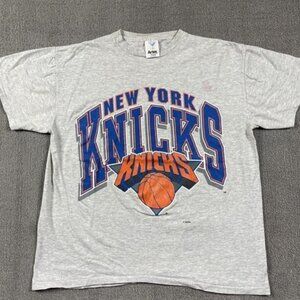 New York Knicks NBA Basketball Team Grey T shirt retro USA COTTON